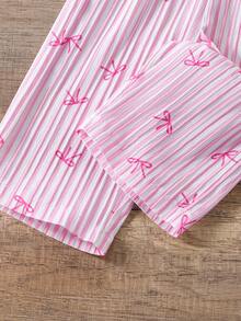 SHEIN Vintaside Kids 2件套女婴幼儿/新生儿0-3岁春夏休闲甜美日常度假条纹梭织无袖上衣和阔腿裤两件套 - 粉色 - 查看 4