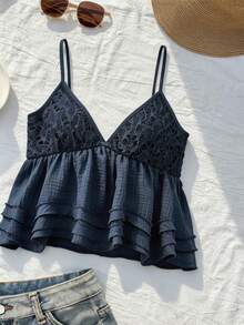 Comfortcana Top de tirantes con volantes en el bajo para mujer - Azul Marino - Ver 5