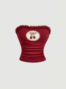 SHEIN MOD 女士纯棉樱桃印花衬衫 - 紅色 - 查看 5
