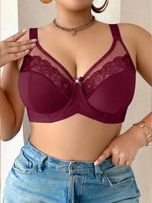 SHEIN 1pc Plus Size Underwire Bra - Burgundy - View 6
