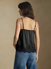SHEIN BIZwear 女士蕾丝领装饰吊带背心，现代优雅都市通勤日常百搭浪漫90年代复古风，适合圣诞节、新年、情人节、派对、海滩、毕业典礼、时尚、嘉年华、假日、婚礼宾客、早午餐、机场等多种场合。 - 黑色 - 查看 2