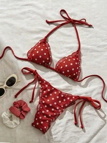 Swim Mod 女士随机印花露背荷叶边比基尼套装，春夏款 - 彩色 - 查看 2
