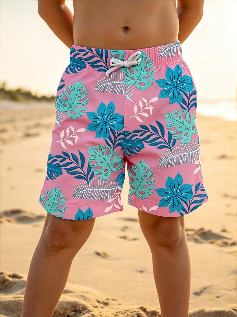 SHEIN Quần dài đi biển in họa tiết dáng rộng thoải mái cho bé trai tuổi teen, thích hợp cho mùa hè, đi biển, hoạt động ngoài trời và bơi lội. - Nhiều màu - Xem 1