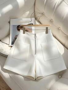 GlowEve CURVE Plus Size Women Solid Color Casual Versatile Daily Wear Shorts - White - View 1