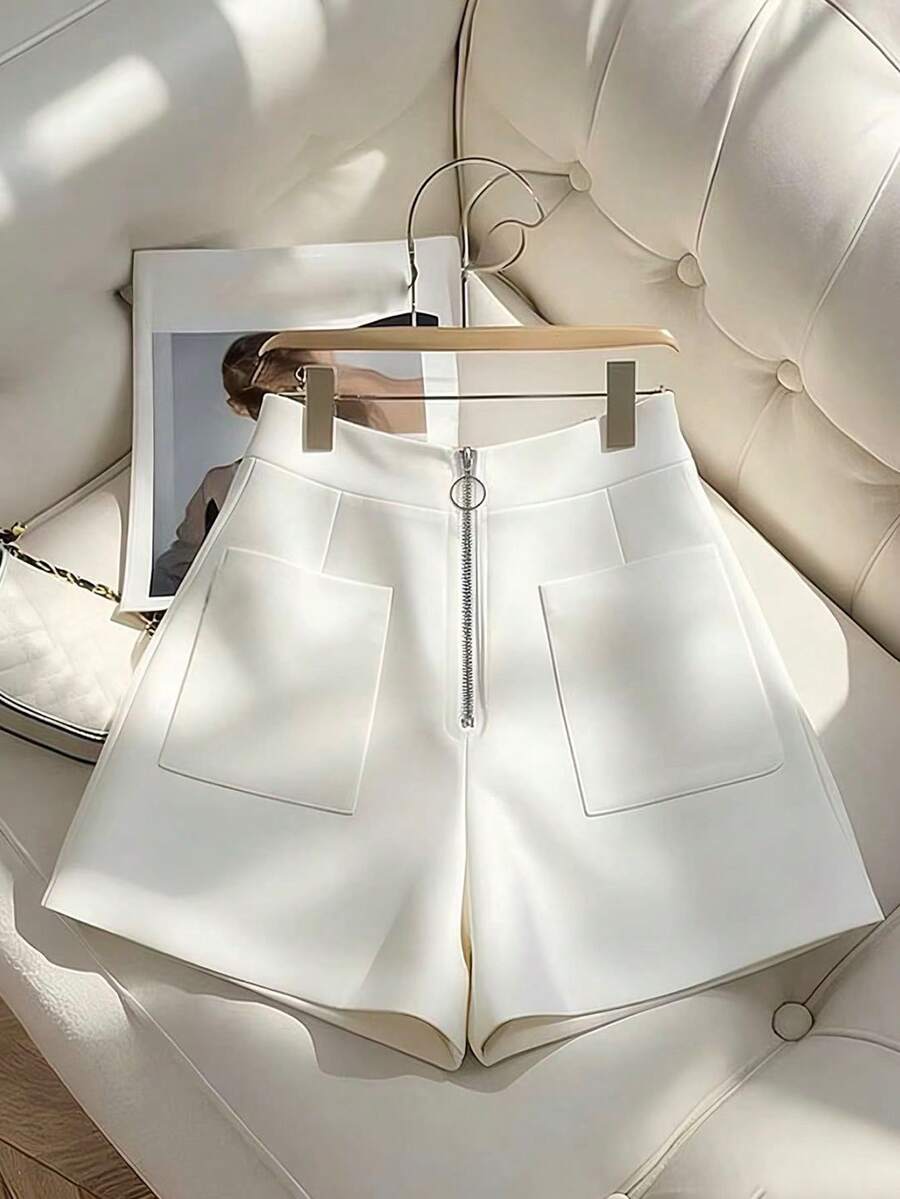 GlowEve CURVE Plus Size Women Solid Color Casual Versatile Daily Wear Shorts - White - View 1