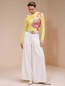 SHEIN Revavyn 性感透視修身時尚上衣 - 黃色 - 查看 3