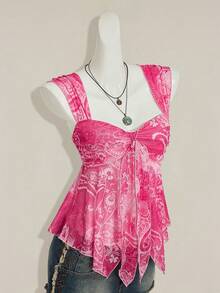 SHEIN ICON 女士性感Y2K露背系带水钻镂空黑色短款上衣 - 粉色 - 查看 7