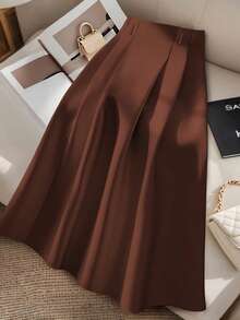GlowEve CURVE Plus Size Women Minimalist Solid Color Casual A-Line Skirt Brown - Brown - View 6