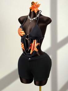 Zestiva Áo bikini cổ yếm họa tiết hoa nhiệt đới, thích hợp mặc đi biển mùa hè cho nữ. - Nhiều màu - Xem 3