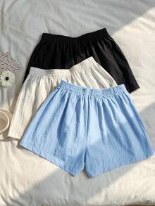 Comfortcana 2026春夏三件装100%纯棉女士短裤，黑、白、蓝三色可选，适合度假、复活节、圣帕特里克节、派对、婚礼、毕业典礼、郊游、优雅、休闲、奢华、正式场合、情人节、狂欢节、海滩、假日、休闲俱乐部等各种场合。女士亚麻短裤 - 彩色 - 查看 2