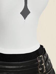 SHEIN ICON 女士修身休闲交叉透视高领背心 - 白色 - 查看 10