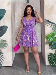 Swim Lushoire Bộ đồ bơi cỡ lớn in họa tiết nhuộm tie-dye - Màu tím - Xem 3