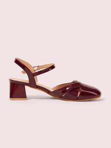 CUCCOO DOLLMOD Ladies Burgundy Casual High Heel Slingback Shoes - Burgundy - View 3
