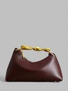 Ontre Women's Stylish Minimalist Asymmetrical Design Brown Handbag With Exquisite Hardware Handle, Suitable For Commuting, Dating   Old Money Style - Dark coffee - View 1