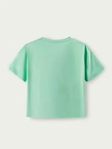Casuvi Kids Casuvi 女童针织圆领短袖T恤，棕榈树印花，舒适弹力面料，适合春夏日常休闲及度假穿着。 - 薄荷綠 - 查看 2