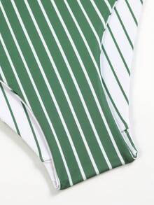 Swim Vcay Women's Vacation Beach Colorblock Striped Swimwear Set - Green - View 5