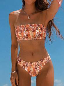 Swim Vcay Women's Summer Beach Floral Print Bikini And Triangle Panty Swimsuit Set - Multicolor - View 1