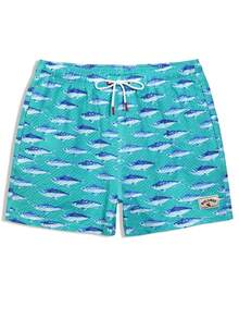 Horizaway Quần short đi biển nam kiểu dáng thường ngày, in họa tiết, có dây rút. - Màu xanh bạc hà - Xem 4