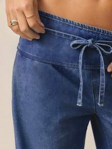 Aralina 女士休闲优雅时尚奢华低腰宽腰带宽松修身牛仔裤，配有腰带，非常适合圣诞派对和新年派对穿着。 - 藍色 - 查看 6