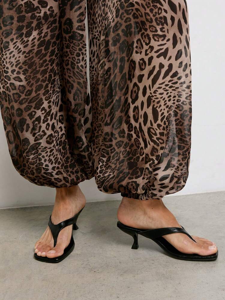SHEIN Maija Women's Leopard Print Casual Versatile Daily Wear Lantern Pants, Summer Clothes, Summer Outfits, Summer Outfits For Women , Beach Outfit, Holiday Outfits , Y2K , Country Concert Outfit