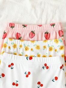 SHEIN 3件套女婴0-3岁春夏新款休闲运动弹力罗纹针织柔软柔和色调粉色米色灰色三件套修身短裤，适合居家和户外穿着 - 彩色 - 查看 6