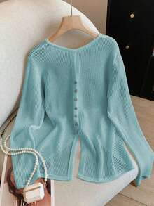 GlowEve New Arrival European Sexy And American Fashion Pastal Knit Sweater Golf Autumn - Baby Blue - View 2