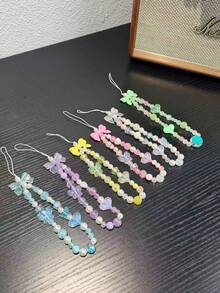 1 pieza, Funda de teléfono portátil con cadena estilo Ins, cadena de cuentas colgante, cuerda de muñeca colgante, diseño antiperidida con lazo y corazón para niñas - Multicolor - Ver 11