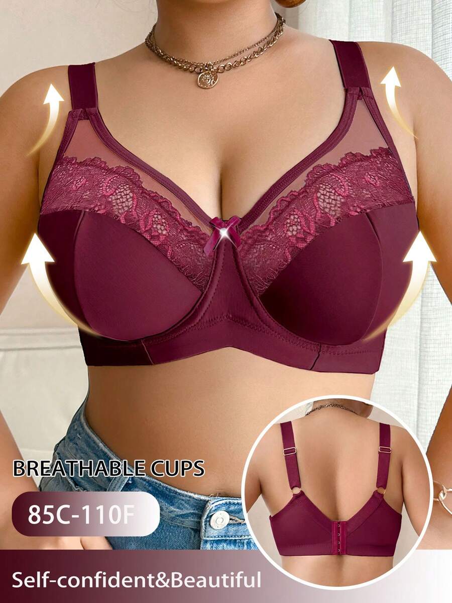 SHEIN 1pc Plus Size Underwire Bra - Burgundy - View 1