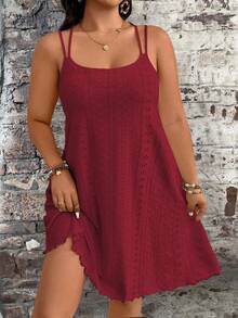 SHEIN Holidaya Váy hai dây ngắn họa tiết jacquard dành cho nữ cỡ lớn - Màu Đỏ Sâu - Xem 4