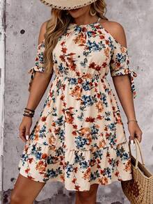 Breezaya 大码女式碎花露肩夏季连衣裙 - 彩色 - 查看 8