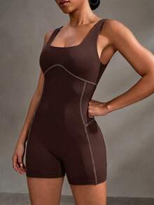 Powerista Women's Casual Striped Sports Romper - Brown - View 6