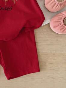 SHEIN Bộ quần short tay ngắn tối giản thường ngày cho bé gái, phù hợp cho mùa hè - Màu Đỏ Sâu - Xem 4