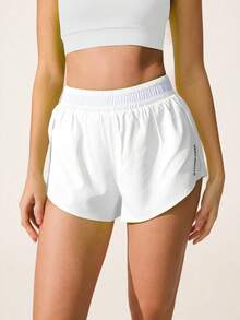 SHEIN Core Rhythm Casual Versatile White Waistband Splice Mesh Slim Fit Pockets Sports Shorts - White - View 3