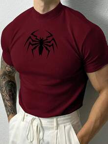 GymBeat Men's Spider Print Stand Collar Short Sleeve Sports T-Shirt - Burgundy - View 3