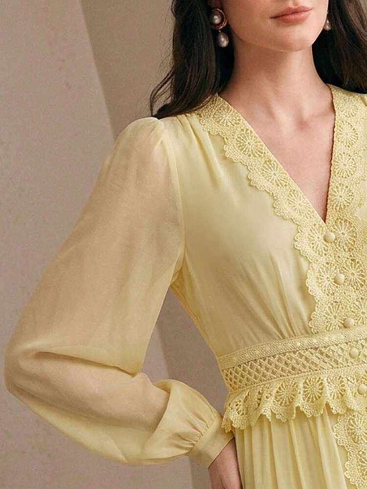 Elegant Luxury Lace Patchwork Slim Fit Long Dress, Suitable For Spring To Summer, Elegant Dresses For Party, Elegant Dresses For Women, Floral Dresses For Women