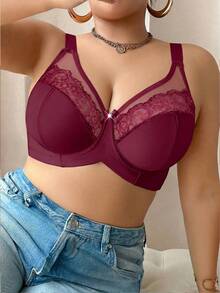 SHEIN 1pc Plus Size Underwire Bra - Burgundy - View 4