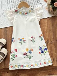Đầm ngắn tay cổ giả in họa tiết dành cho bé gái. Hình ảnh minh họa có thêm thắt lưng, nhưng thực tế đầm không có thắt lưng. - trắng - Xem 2