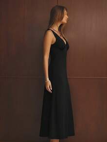 Aralina Đầm maxi chấm bi đỏ thanh lịch, giản dị dành cho nữ, hoàn hảo cho trang phục dự tiệc Giáng sinh và năm mới, trang phục dự tiệc mùa lễ hội. - màu đen - Xem 4