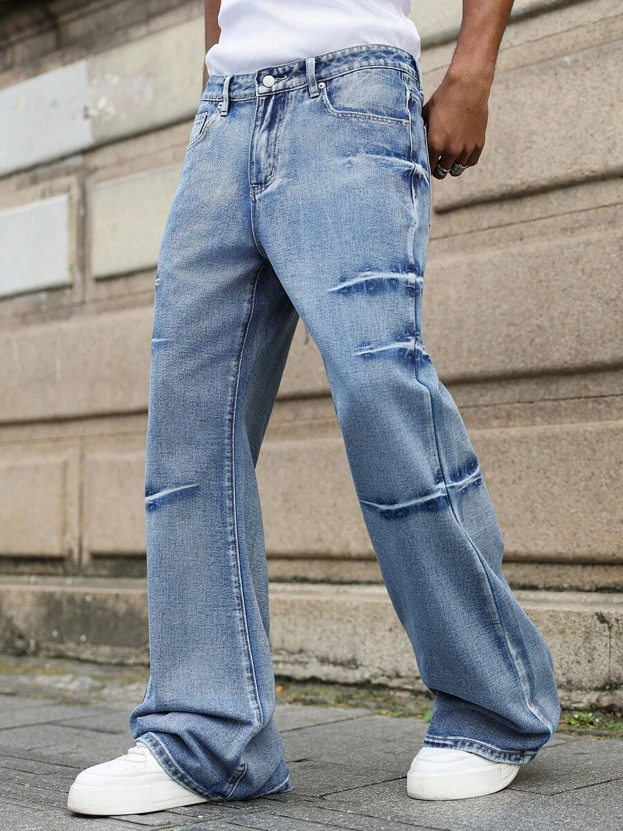 Manfinity EMRG Quần jean denim ống loe thời trang dành cho nam giới có túi - Màu xanh lam - Xem 1