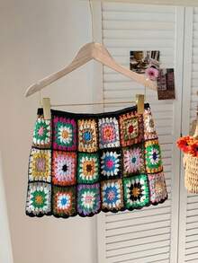 Comfortcana Chân váy ngắn dệt kim họa tiết hoa nhí nhiều màu sắc dành cho nữ, thích hợp cho mùa hè. - Nhiều màu - Xem 2