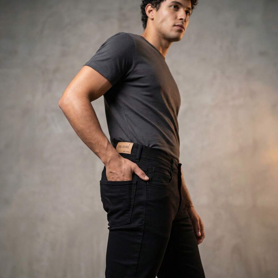 PANTALON DE MEZCLILLA COLOR NEGRO STRETCH PARA HOMBRE - Negro - Ver 1