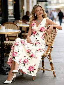 Balvessa Đầm không tay thắt eo in hoa dành cho nữ - Hồng - Xem 4