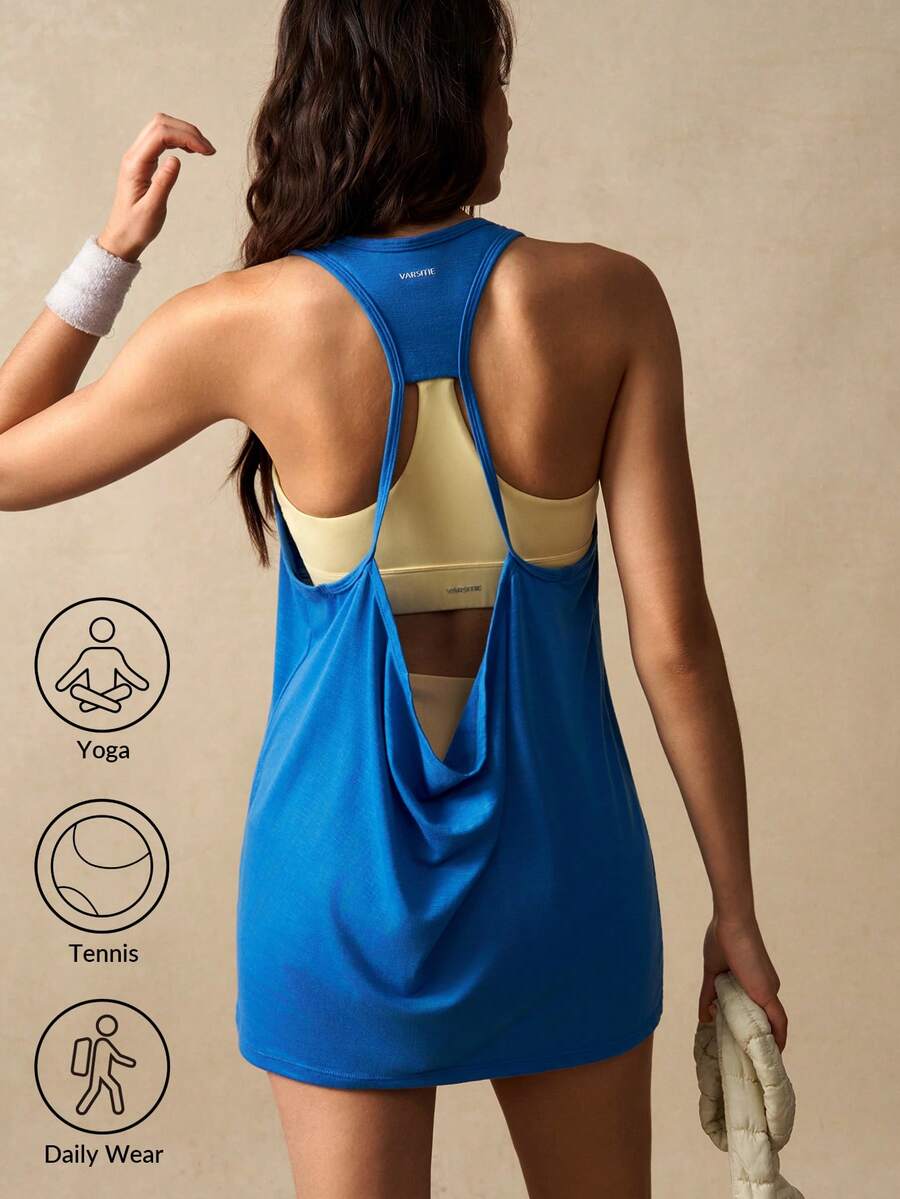 VARSIVA Áo tank top thể thao hở lưng dành cho nữ, thích hợp mặc hàng ngày, tập thể dục. - Màu xanh lam - Xem 1