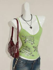 SHEIN ICON Y2K夏季女士外出复古波西米亚风度假闪亮亮片刺绣吊带背心 - 藍色 - 查看 7