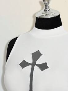 SHEIN ICON 女士修身休闲交叉透视高领背心 - 白色 - 查看 4