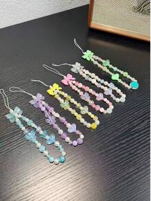 1 pieza, Funda de teléfono portátil con cadena estilo Ins, cadena de cuentas colgante, cuerda de muñeca colgante, diseño antiperidida con lazo y corazón para niñas - Multicolor - Ver 9