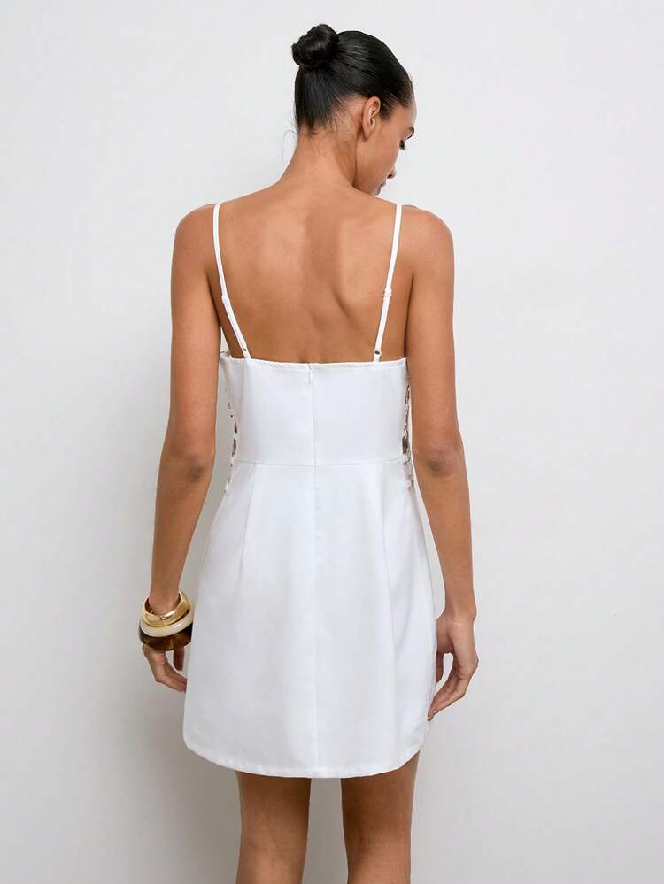 SHEIN Maija Women's Solid Color Side Ring Connected Strap Mini Dress