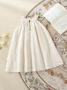 Cozy Pixies 2026新款无袖露背女童连衣裙，儿童提花蝴蝶结公主裙，生日派对礼服 - 杏色 - 查看 2