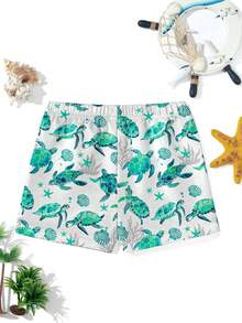 SHEIN Tween Boys' Casual Loose Printed Beach Pants, Suitable For Summer, Beach, Outdoor, Swimming - Multicolor - View 3