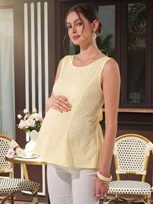 SHEIN Rückenfreies Umstandstop mit Bindeträgern und Schleife aus jacquard-gemustertem Stoff Einfarbig - Gelb - Übersicht 4